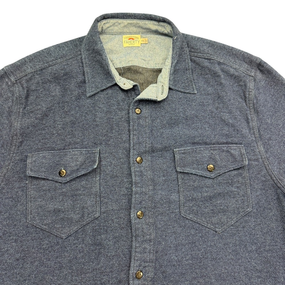 Faherty Legend Sweater Shirt Mens XXL Blue Long Sleeve Flannel Pockets Heavy